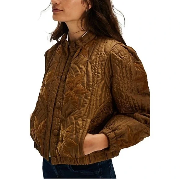 Free People Quinn Quilted Brown Jacket - Picture 3 of 4